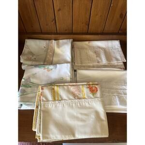 VTG Pillowcases 5 Pair Lot Granny Chic Country Cottage Core Floral Lace Trim